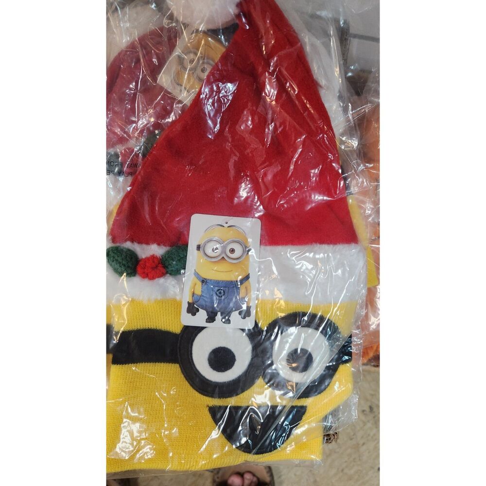 (2) Despicable Me Minion Knit Stocking Christmas Hat Holiday Santa Beanie hat